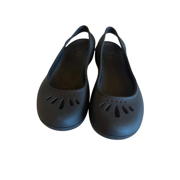 Crocs Kadee Black Lightweight Laser Cut Flat Slingback Comfort Shoes Size 7 - Picture 1 of 5